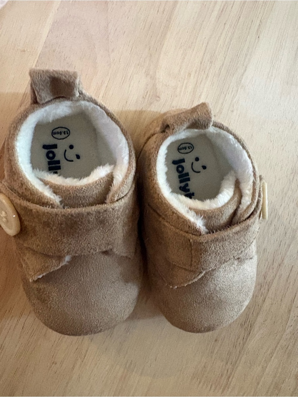 Baby Suede Button Moccasins in Taupe - Infant Walker Shoes - Picture 2 of 5